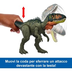 Mattel Jurassic World La Rinascita, Predatori Giganti, dinosauro giocattolo Tirannotitano, 2 attacchi furiosi attivati dalla co