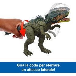 Mattel Jurassic World La Rinascita, Predatori Giganti, dinosauro giocattolo Tirannotitano, 2 attacchi furiosi attivati dalla co