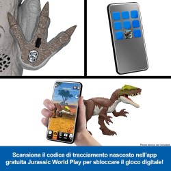 Mattel Jurassic World La Rinascita, Predatori Giganti, dinosauro giocattolo Tirannotitano, 2 attacchi furiosi attivati dalla co