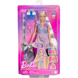 Barbie - Bambola Fun & Fancy, con lunghissimi capelli biondi ed extension, abito metalizzato color argento, 2 look e accessori