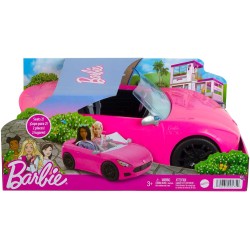Barbie - Cabrio Veicolo Decapottabile Rosa a Due Posti con Ruote Funzionanti e Dettagli Realistici, Giocattolo per Bambini 3+ A