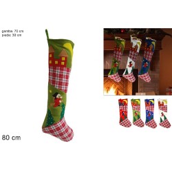 Calza Befana Tessuto Scozzese 80 cm, 4 colorazioni assortite, 1 pezzo
