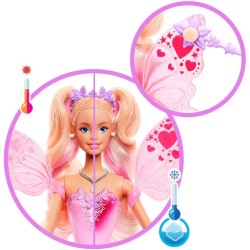 Barbie - Fata con bacchetta stellata, bambola a tema fantasy con capelli bondi, ali e outfit cambia colore in acqua calda e fre