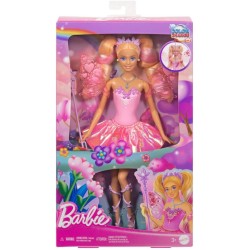 Barbie - Fata con bacchetta stellata, bambola a tema fantasy con capelli bondi, ali e outfit cambia colore in acqua calda e fre