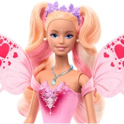 Barbie - Fata con bacchetta stellata, bambola a tema fantasy con capelli bondi, ali e outfit cambia colore in acqua calda e fre