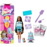 Barbie Party Surprise - Party Stars, bambola con 10 accessori a sopresa, effetto cambia colore e decorazioni per la torta, gioc