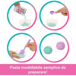 Barbie Party Surprise - Party Stars, bambola con 10 accessori a sopresa, effetto cambia colore e decorazioni per la torta, gioc