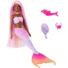 Barbie - Sirena Brooklyn, bambola con lunghi capelli rosa e funzione cambia colore in acqua, cucciolo di delfino e accessori pe