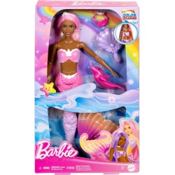 Barbie - Sirena Brooklyn, bambola con lunghi capelli rosa e funzione cambia colore in acqua, cucciolo di delfino e accessori pe