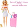 Barbie - Set da viaggio Malibu, Bambola e accessori, con cagnolino e oltre 10 pezzi, valigie funzionanti incluse, HJY18