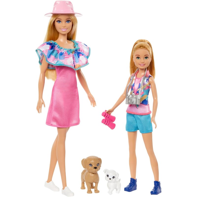 Barbie - Set da 2 bambole Barbie e Stacie, con abiti estivi e due cuccioli, tanti accessori inclusi, dal film Stacie to the Res