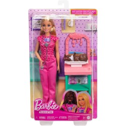 Barbie Carriere - Pediatra, set bambola bionda con divisa da medico rosa e un neonato, stetoscopio, mobili e accessori inclusi,