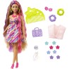 Barbie - Super Chioma bambola curvy con abito a fiori, capelli fantasia lunghi 21,6 cm, 15 accessori alla moda - 8 con effetto