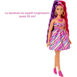 Barbie - Super Chioma bambola curvy con abito a fiori, capelli fantasia lunghi 21,6 cm, 15 accessori alla moda - 8 con effetto