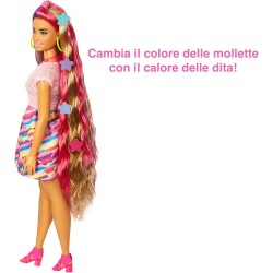 Barbie - Super Chioma bambola curvy con abito a fiori, capelli fantasia lunghi 21,6 cm, 15 accessori alla moda - 8 con effetto