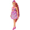 Barbie - Super Chioma bambola curvy con abito a fiori, capelli fantasia lunghi 21,6 cm, 15 accessori alla moda - 8 con effetto
