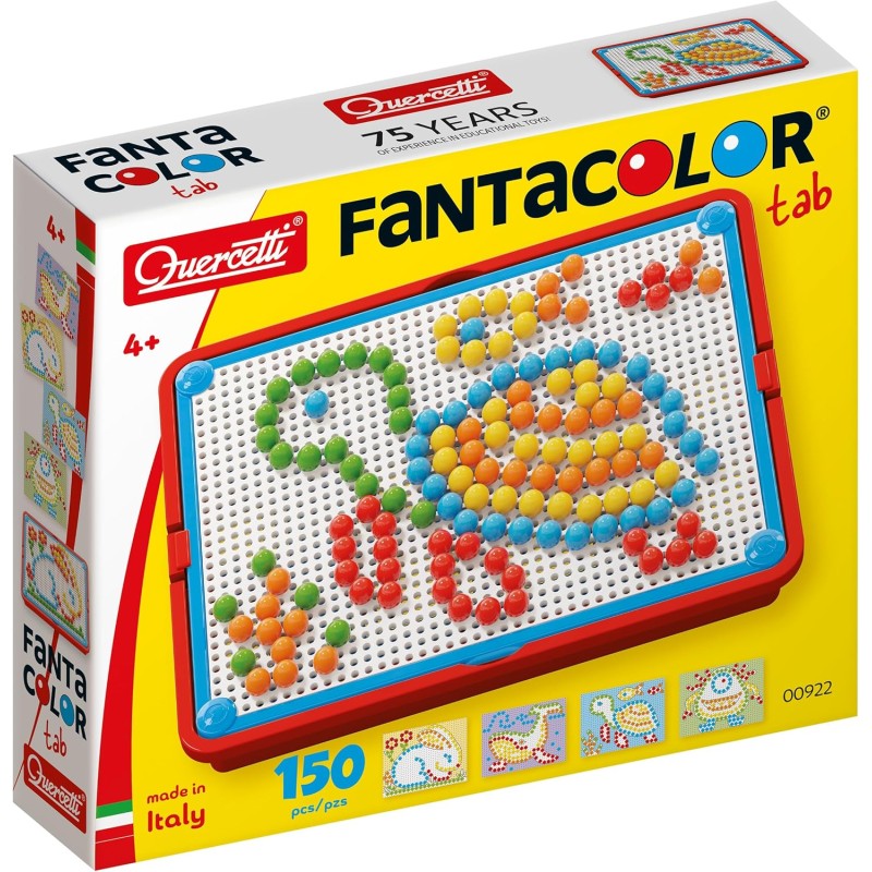 Quercetti FantaColor Tab 150 Chiodini, Giochi da Tavolo Bambini 3-6 Anni, Educativo e Creativo, con Tavoletta, Guida e Cestello