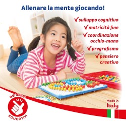 Quercetti FantaColor Tab 150 Chiodini, Giochi da Tavolo Bambini 3-6 Anni, Educativo e Creativo, con Tavoletta, Guida e Cestello