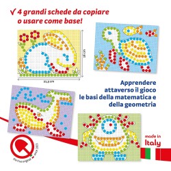 Quercetti FantaColor Tab 150 Chiodini, Giochi da Tavolo Bambini 3-6 Anni, Educativo e Creativo, con Tavoletta, Guida e Cestello