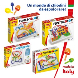 Quercetti FantaColor Tab 150 Chiodini, Giochi da Tavolo Bambini 3-6 Anni, Educativo e Creativo, con Tavoletta, Guida e Cestello