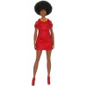 Barbie - Bambola Fashionistas n. 221 da collezione 65° Anniversario, con capelli neri naturali, accessori moderni e abito rosso