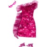 Mattel - Indumento per bambola Barbie - Confezione 1 - Abito da sera con volant stampato a cuore, occhiali, tacchi rosa, abbigl