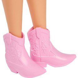 Barbie - Bambola Fashionistas n. 231, con capelli viola, abito senza spalline in denim con stampa a farfalla, cintura rosa e st