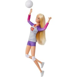 Barbie Carriere - Barbie Pallavolista, bambola snodata con divisa sportiva, palla e accessori, giocattolo per bambini, HKT72