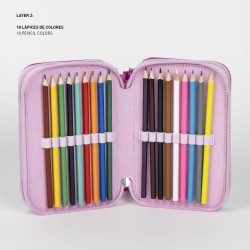 Astuccio scuola per bambini di Minnie Mouse - Colore rosa - Chiusura a cerniera - 12,5 x 6,5 x 19,5 cm - Triplo scomparto - Inc