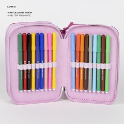 Astuccio scuola per bambini di Minnie Mouse - Colore rosa - Chiusura a cerniera - 12,5 x 6,5 x 19,5 cm - Triplo scomparto - Inc