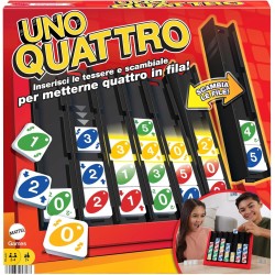 Mattel Games - UNO Quattro, combina l abilità di abbinare il colore o il numero alla sfida di posizionare quattro tessere in fi