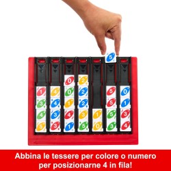 Mattel Games - UNO Quattro, combina l abilità di abbinare il colore o il numero alla sfida di posizionare quattro tessere in fi
