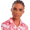 Barbie - Ken Fashionistas n. 235, bambola con capelli castani raccolti in trecce, tuta corallo con stampa hawaiana e sandali ve
