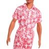 Barbie - Ken Fashionistas n. 235, bambola con capelli castani raccolti in trecce, tuta corallo con stampa hawaiana e sandali ve