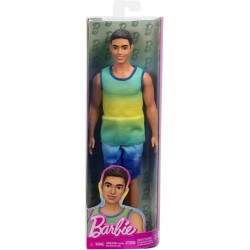 Barbie - Ken Fashionistas n. 236, bambola con capelli neri, canotta blu e verde sfumata, shorts in jeans e sneaker argento, HYV