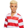 Barbie - Ken Fashionistas n. 241, bambola con capelli biondi, polo a righe bianche e rosse, shorts rosa, calze bianche e scarpe