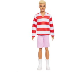 Barbie - Ken Fashionistas n. 241, bambola con capelli biondi, polo a righe bianche e rosse, shorts rosa, calze bianche e scarpe
