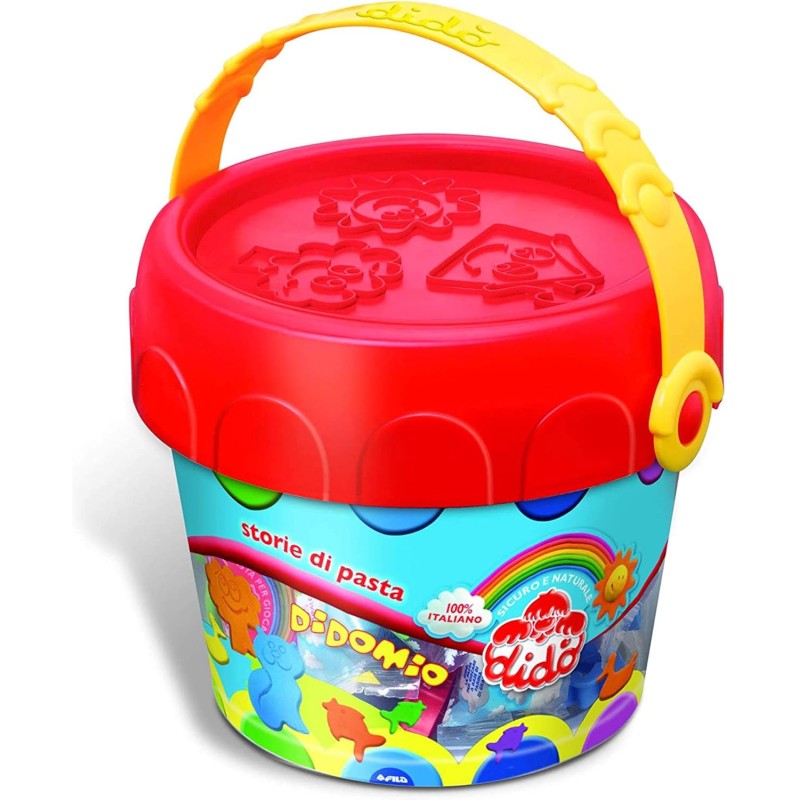 DIDO - SECCHIELLO GRANDE Didomio Storie di Pasta, multicolore, 397800, 12 salsicciotti, formine ed attrezzi per modellare