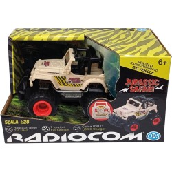 Jurassic Safari Auto RC sc. 1:28 RC 2.4 Ghz, fuoristrada, 7 funzioni ruote mordbide carica USB C