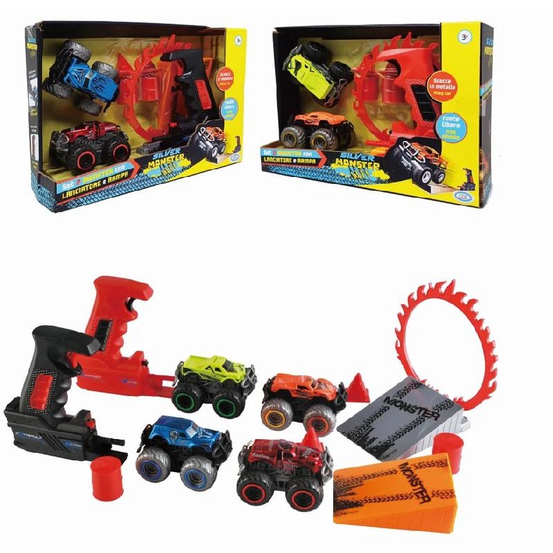Silver Monster 2 auto con lanciatore e rampe, modelli assortiti, 1 pezzo