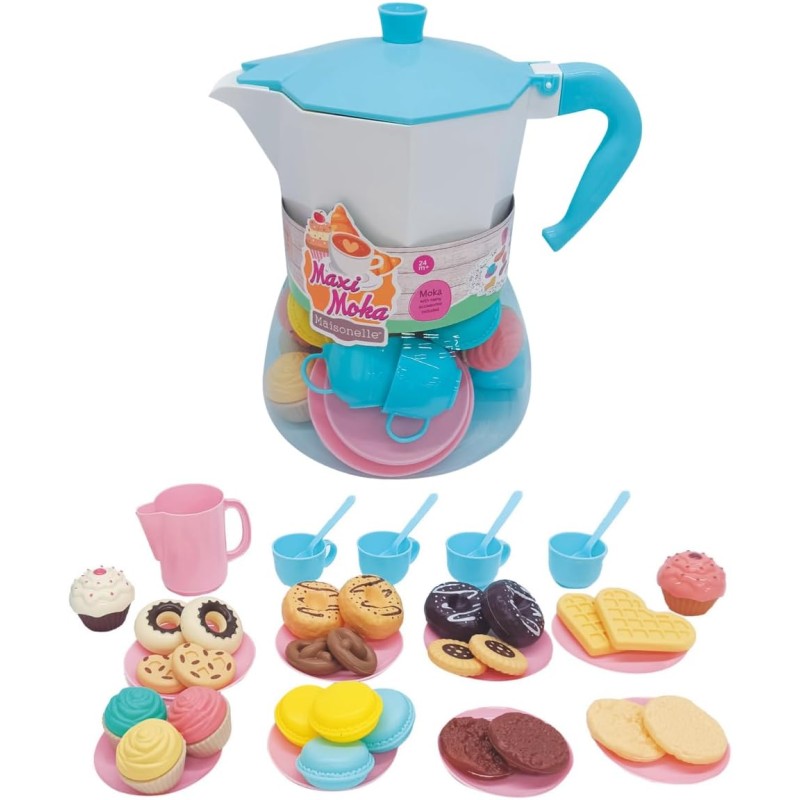 Maisonelle, Maxi Moka con Accessori per Pausa Caffè, Misure Prodotto 27 x 15,4 cm. Giocattolo per Bambini, Età Consigliata +3