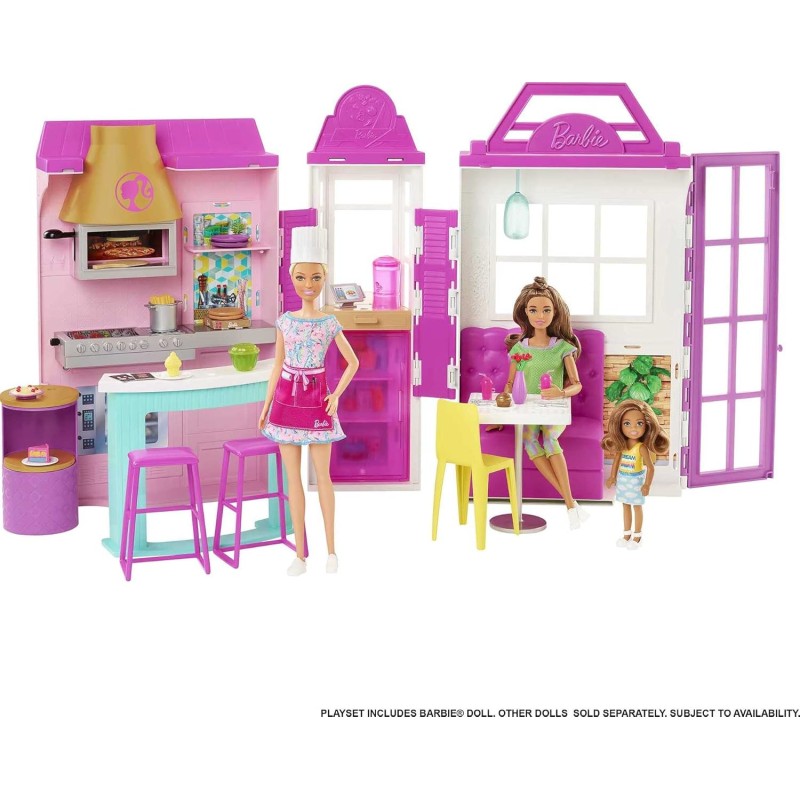 Barbie Set da gioco The Restaurant con oltre 30 accessori da cucina e 6 aree giochi, tra cui bambola, multicolore, giocattolo p