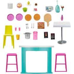 Barbie Set da gioco The Restaurant con oltre 30 accessori da cucina e 6 aree giochi, tra cui bambola, multicolore, giocattolo p