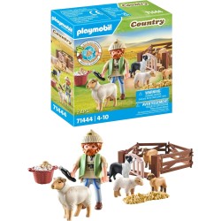 PLAYMOBIL Country 71444 Pastore con Gregge, con Un Border Collie, Un tosatore e Paglia, Giochi di Ruolo Divertenti, Giocattolo 