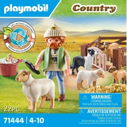 PLAYMOBIL Country 71444 Pastore con Gregge, con Un Border Collie, Un tosatore e Paglia, Giochi di Ruolo Divertenti, Giocattolo 