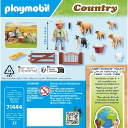 PLAYMOBIL Country 71444 Pastore con Gregge, con Un Border Collie, Un tosatore e Paglia, Giochi di Ruolo Divertenti, Giocattolo 