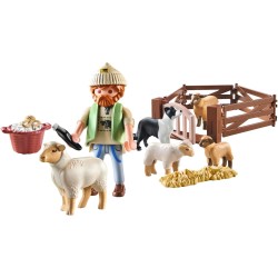 PLAYMOBIL Country 71444 Pastore con Gregge, con Un Border Collie, Un tosatore e Paglia, Giochi di Ruolo Divertenti, Giocattolo 