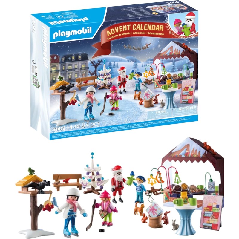 PLAYMOBIL Christmas 71472 Calendario dell'Avvento: Mercatini di Natale, 24 entusiasmanti sorprese, tra cui quattro personag