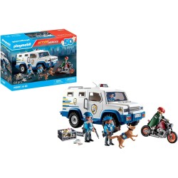 PLAYMOBIL Action Heroes 71597 Furgone Portavalori, inseguimento mozzafiato, tra cui tre poliziotti, un ladro in moto e un cane 