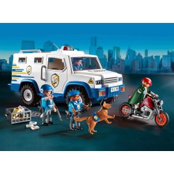 PLAYMOBIL Action Heroes 71597 Furgone Portavalori, inseguimento mozzafiato, tra cui tre poliziotti, un ladro in moto e un cane 